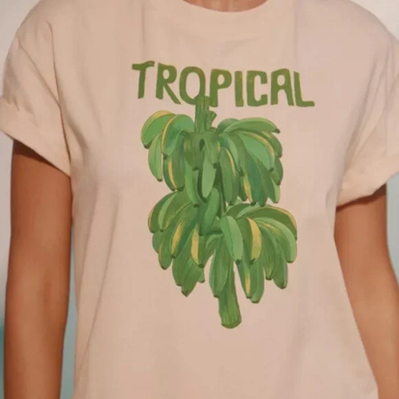 Farm Rio x Anthropologie Short-Sleeve Maxi Dress Fringe T-shirt Bananas L NWT - Picture 3 of 6